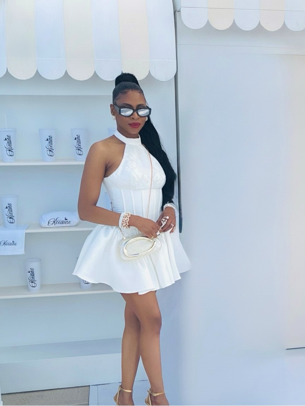 White Halter Corset Mini Dress - Designer Style